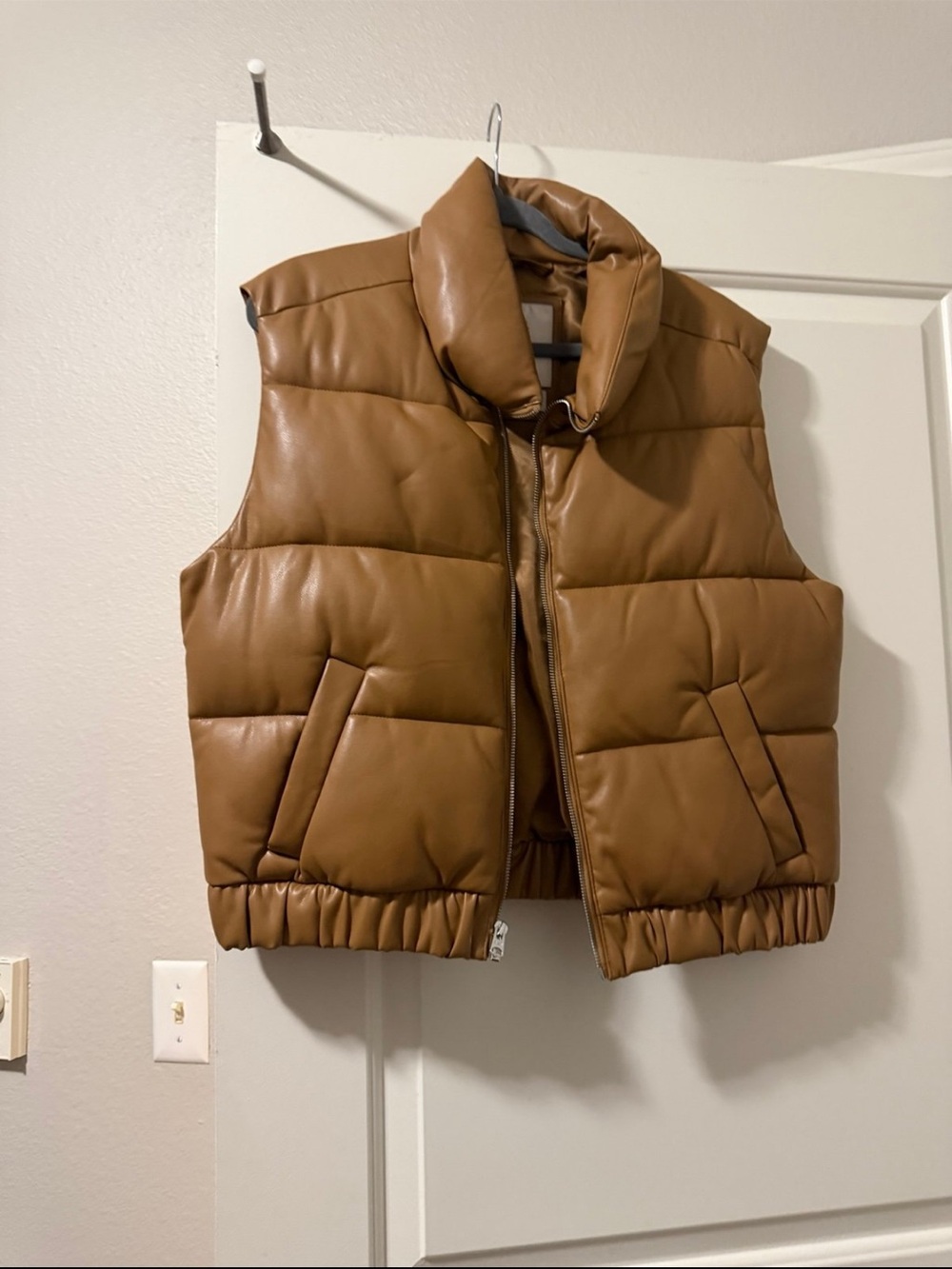 Abercrombie women Puffer Vest - Brown Faux Leather